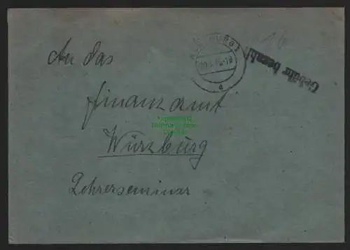 B10575 Brief BAZ Gebühr bezahlt 1946 an Finanzamt Würzburg