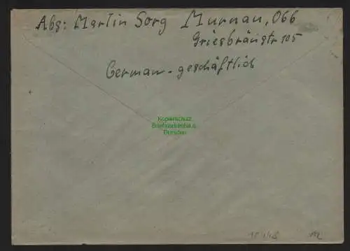 B10448 Brief BAZ Gebühr bezahlt 1945 Taxe percue Murnau nach Frankfurt
