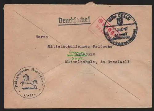 B10585 Brief BAZ Gebühr bezahlt 1946 Drucksache Celle nach Lüneburg