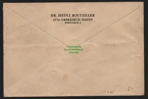B10465 Brief BAZ Gebühr bezahlt 1948 Oberkirch Baden nach Lohr am Main