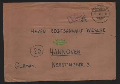 B10537 Brief BAZ Gebühr bezahlt 1945 Zierenbergnach Hannover