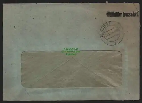 B10546 Brief BAZ Gebühr bezahlt 1945 Ruhstorf an der Rott Motorenfabrik Hatz