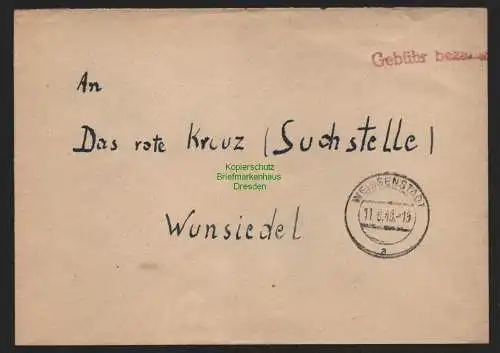 B10569 Brief BAZ Gebühr bezahlt 1946 Weissenstadt an Rotes Kreuz Wunsiedel