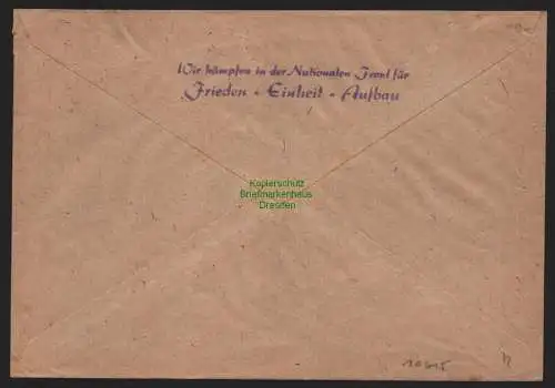 B10615 Brief DDR Propaganda Cottbus 1951 Frieden Einheit Aufbau Nationale Front