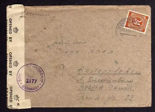 B104 Brief Mülheim Ruhr 21.4.47 nach Hedersleben bei Quedlinburg British Censor
