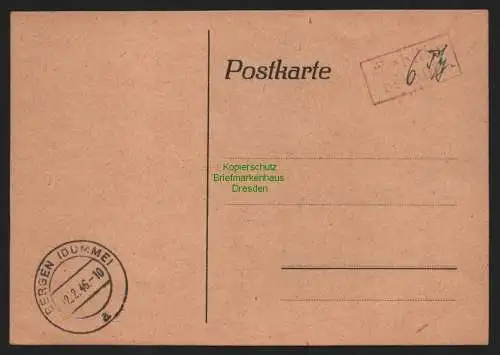 B11050 Notganzsache BAZ 1945 Bergen Dumme 6 Pfg. 1946 ungebraucht Niedersachsen