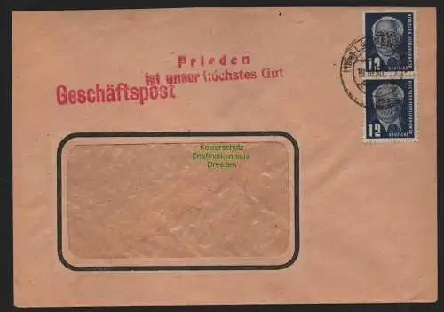 B10782 Brief DDR Propaganda Losung 1950 Frieden ist unser höchstes Gut Geschäfts