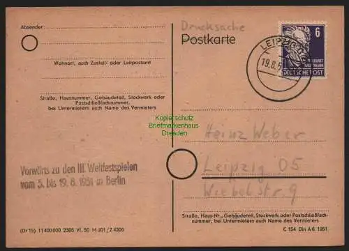 B10643 Drucksache DDR Propaganda Leipzig 1951 Vorwärts zu d III. Weltfestspielen