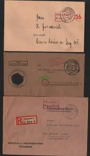 B11083 3x Brief BAZ Gebühr bezahlt 1946 1947 Darmstadt Kriminalpolizeistelle