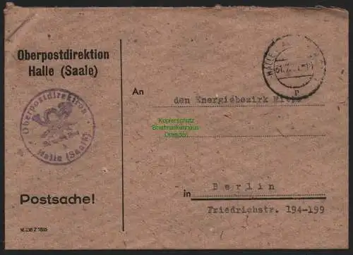 B10681 Brief DDR Propaganda Halle Saale Oberpostdirektion 1951 Vorwärts zu den