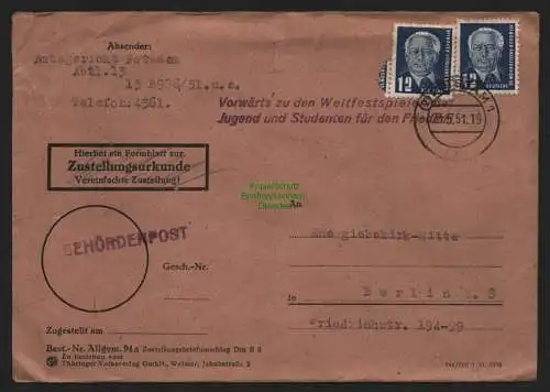 B10658 Brief DDR Propaganda Potsdam 1951 Vorwärts zu den III. Weltfestspielen