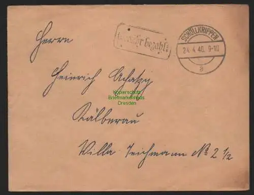 B11127 Brief BAZ Gebühr bezahlt 1946 Schöllkrippen