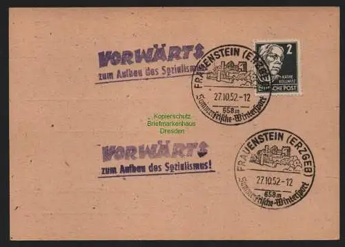 B11024 Karte DDR Propaganda Losung Frauenstein 1952 Vorwärts Aufbau Sozialismus