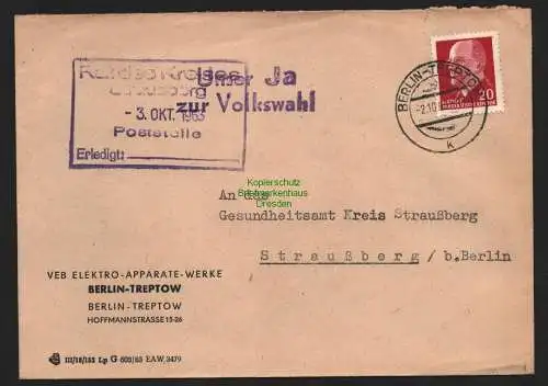 B10737 Brief DDR Propaganda Berlin Treptow 1963 Unser JA zur Volkswahl