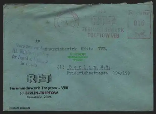 B10650 Brief DDR Propaganda Berlin Treptow VEB Fernmeldewerk 1951 Vorwärts