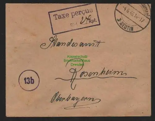 B11106 Brief BAZ Gebühr bezahlt Taxe percue 1945 Lindau Reutin nach Rosenheim