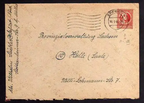 B1103 Brief SBZ Erfurt 1 Thüringen 10.1.46 97 mit Plattenfehler