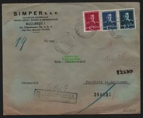 B11266 Brief Rumänien Zensur OKW 1943 nach Freiberg Einschreiben Bucuresti 24