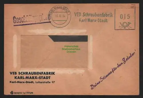 B11490 Brief DDR Karl-Marx-Stadt 1954 Propaganda Deine Stimme für den Frieden