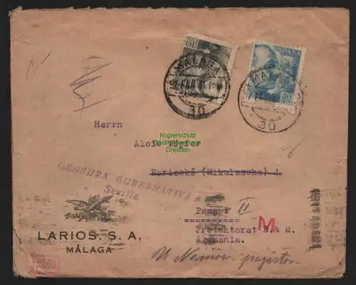 B11332 Brief Malaga Spanien 1941 Regierungszensur Sevilla Doppelzensur OKW