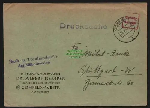 B11478 Brief BAZ Gebühr bezahlt Gohfeld 1950
