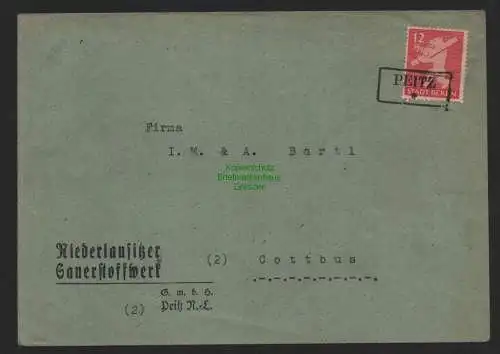 B11232 Brief SBZ 5A Notstempel Peitz nach Cottbus Oder gepr. Schmidt VPEX
