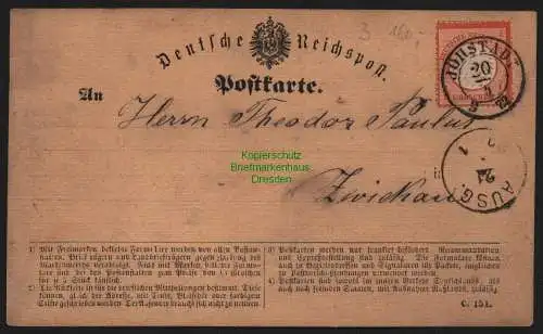 B11508 Deutsches Reich Postkarte DR 3 Jöhstadt 1872 nach Zwickau
