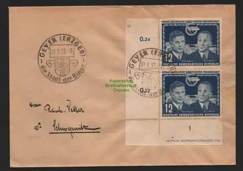 B11163 Brief DDR 296 DZ Druckerzeichen Geyer 1952 nach Schweppnitz