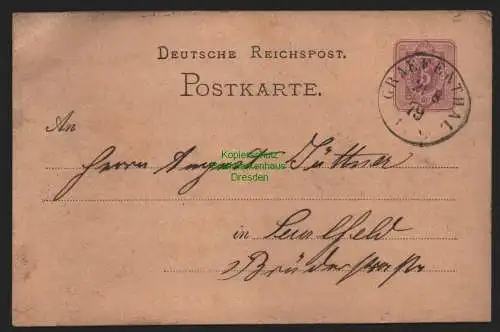 B11360 Ganzsache DR Gräfenthal 1879 nach Saalfeld