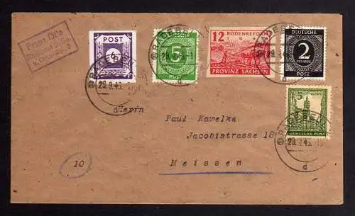 B1120 Brief SBZ Westsachsen 158 y gelbes Papier MiF