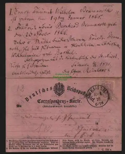 B11505 Deutsches Reich Postkarte mit Antwortkarte Weimar nach Erfurt 1875 zurück