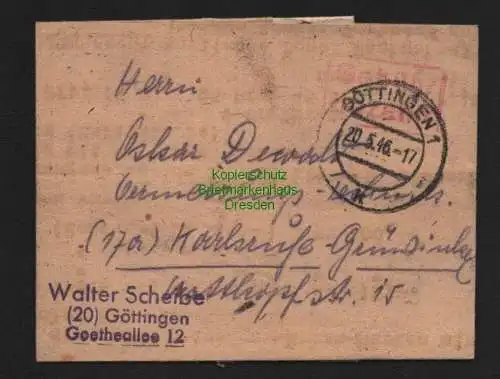 B11480 Brief BAZ Gebühr bezahlt Göttingen 1946
