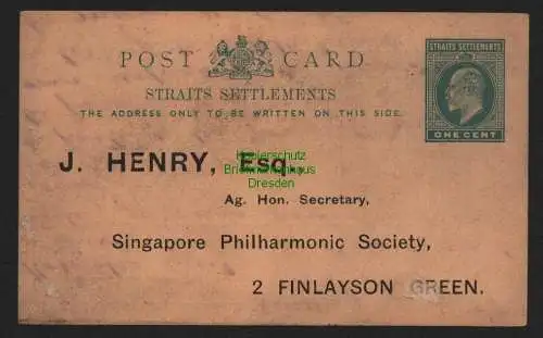 B11361 Ganzsache Straits Settlements 1912 Singapore Philharmonic Society Finlays