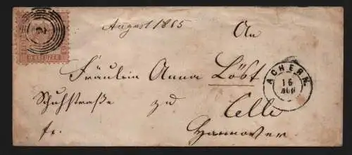 B11718 Brief Baden 20 ba fahlbraun Achern 2 1865 nach Celle