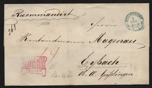 B11778 Brief Württemberg Kaminstempel Charge rot Rarität Stuttgart 1850 Eybach