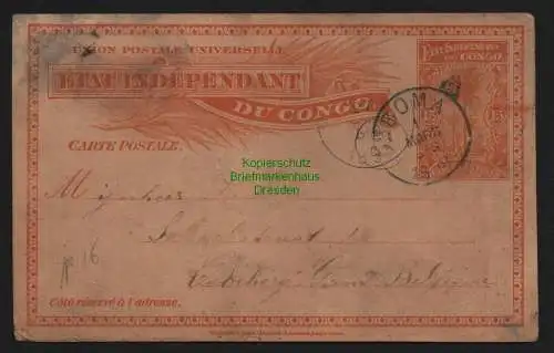 B11523 Ganzsache Kongo Congo Boma Gand 1898 nach Belgien