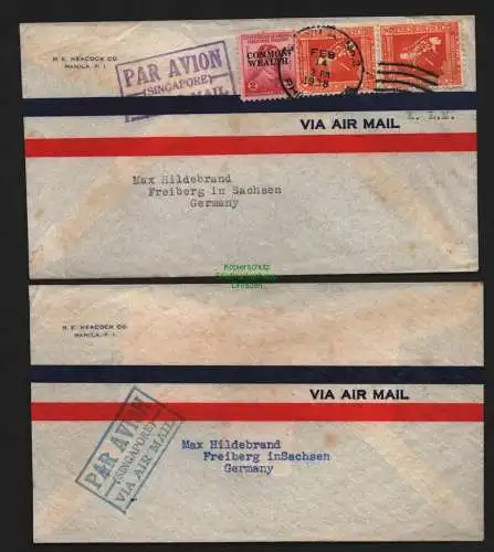 B11569 2x Brief Philippinen COMMONWEALTH Luftpost Par Avion Singapore 1938