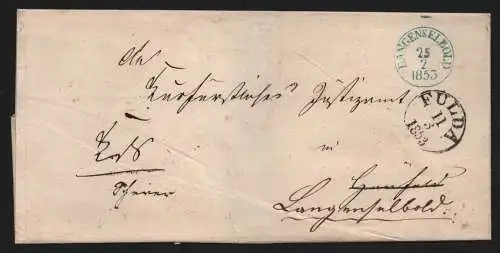 B11806 Brief Thurn & Taxis Fulda 1853 nach Langenselbold