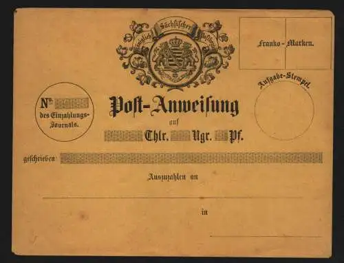 B11900 Sachsen Postanweisung Umschlag Brief ungebraucht um 1865