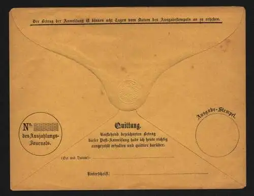 B11900 Sachsen Postanweisung Umschlag Brief ungebraucht um 1865