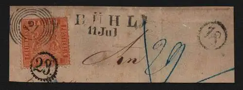 B11605 Briefstück Altdeutschland AD Baden 11b Uhrrad Stempel 23 Fünfring NR Bühl
