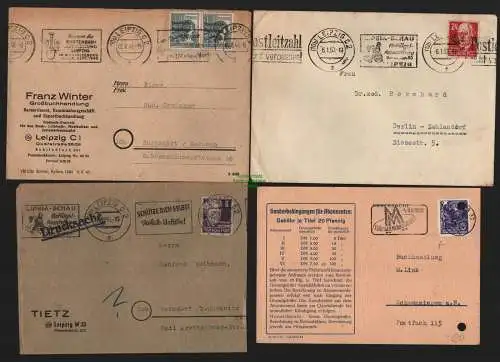 B11551 9x Brief Leipzig 1948 - 1956 Werbestempel Leipziger Messe Wintersport
