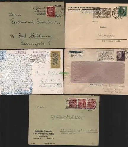B11559 5x Brief Magdeburg 1951 Weltfestspiele Volksbühne Frieden Einheit Volk