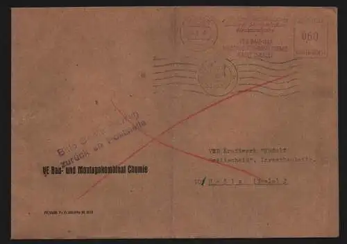 B11917 DDR Brief ZKD 1965 Bau- und Montage Kombinat Halle Freistempel