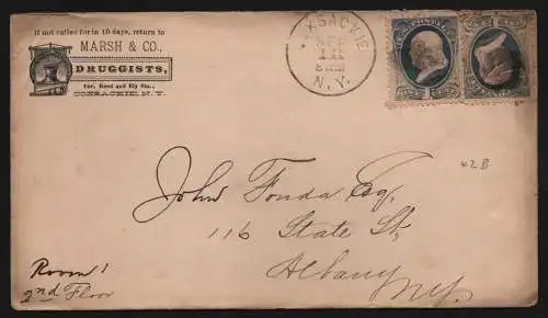 B11840 USA Brief 1887 Coxsackie New York Marsh & Co. Druggists to Albany