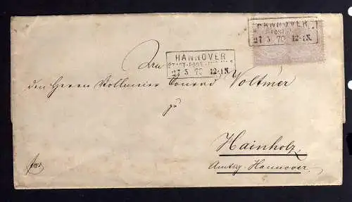 B121 Faltbrief NDP Norddeutscher Bund 2x 13 Hannover Stadt Post Exp. No. 1 1870