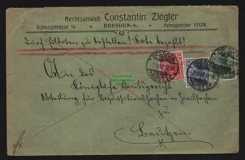 B12046 Brief DR Germania Eilboten Dresden nach Bautzen 1907