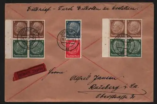 B12209 Brief DR 2x ZD Hindenburg aus MH Dresden A1 1941 nach Radeberg Eilboten