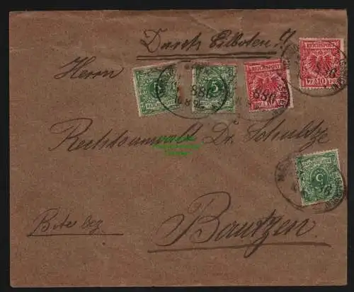 B12017 Brief DR Krone Adler 1899 (Arnsdorf) Eilboten nach Bautzen Bahnpost