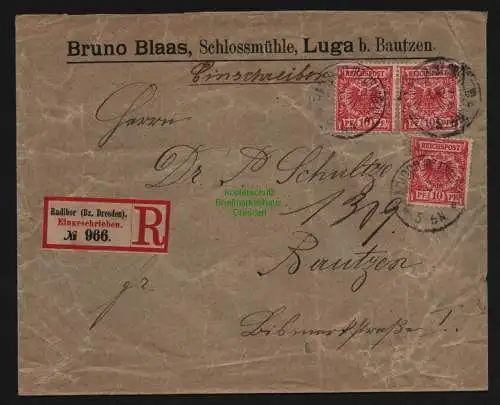 B11997 Brief DR Krone Adler 1899 Radibor Schlossmühle Luga Bautzen Einschreiben